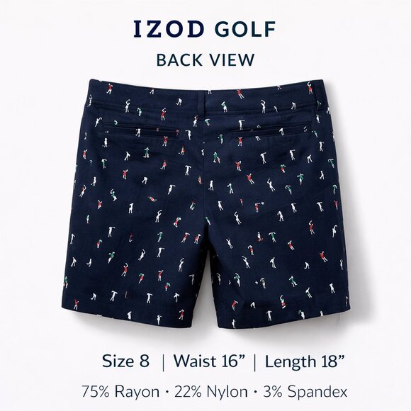 IZOD Golf Shorts Women’s Size 8 Navy Mini Golfer Print Stretch Casual Golf - Picture 2 of 9